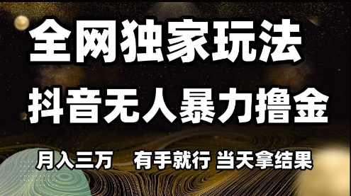 全网独家玩法抖音无人暴力撸金，月入3W，有手就行，当天拿结果【揭秘】-Zv头条
