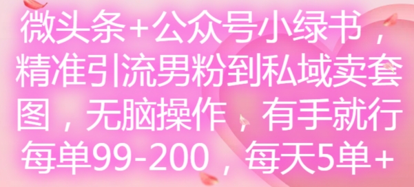 微头条+公众号小绿书,精准引流男粉到私域卖套图,无脑操作,有手就行,每单99-200,每天5单-Zv头条