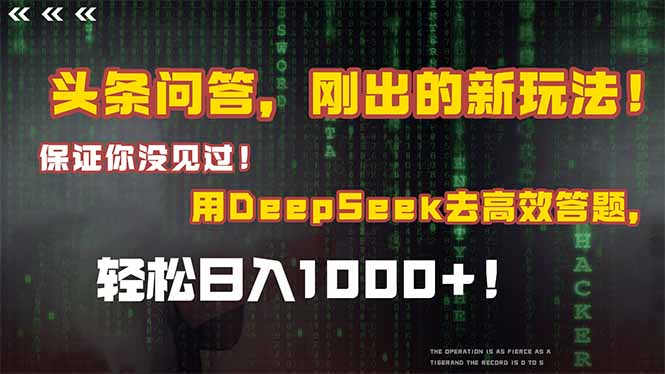 头条问答，刚出的新玩法！保证你没见过！结合Deepseek高效答题，日入1000+-Zv头条