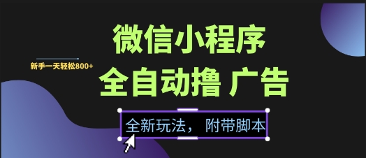 微信小程序全自动撸广告项目，彻底解决没流量的问题，新手一天8张+【揭秘】-Zv头条