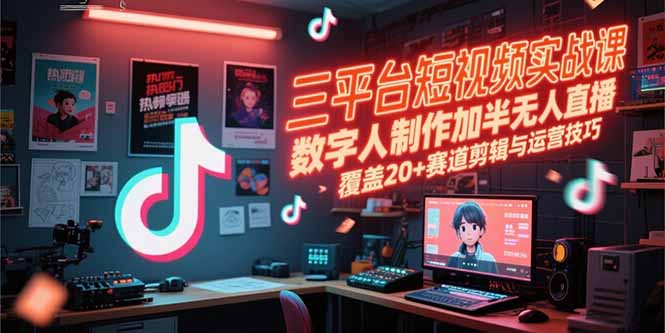 三平台短视频实战课，数字人制作加半无人直播，覆盖20+赛道剪辑与运营技巧-Zv头条