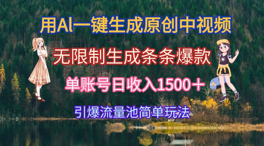 用Al一键生成原创中视频，无限制生成条条爆款，单账号日收入1500＋引爆…-Zv头条